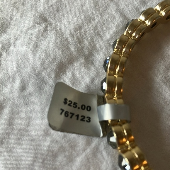 Gold tone slip on faux gem bracelet with gold charm - Picture 12 of 16